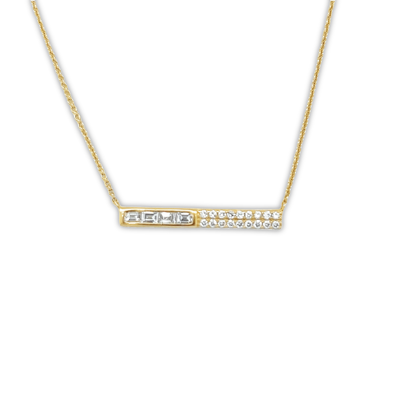 Featured image for “Baguette and Pavé Diamond Half and Half Bar Necklace”