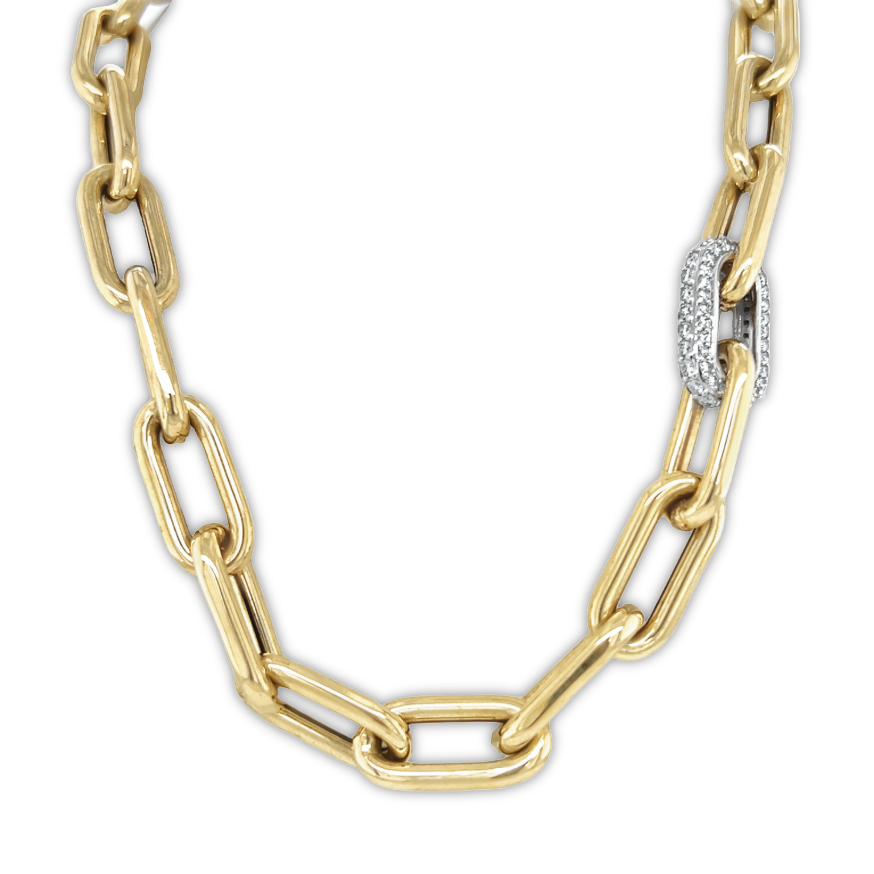 Featured image for “Chunky Paperclip Chain with White Gold Pavé Diamond Link”