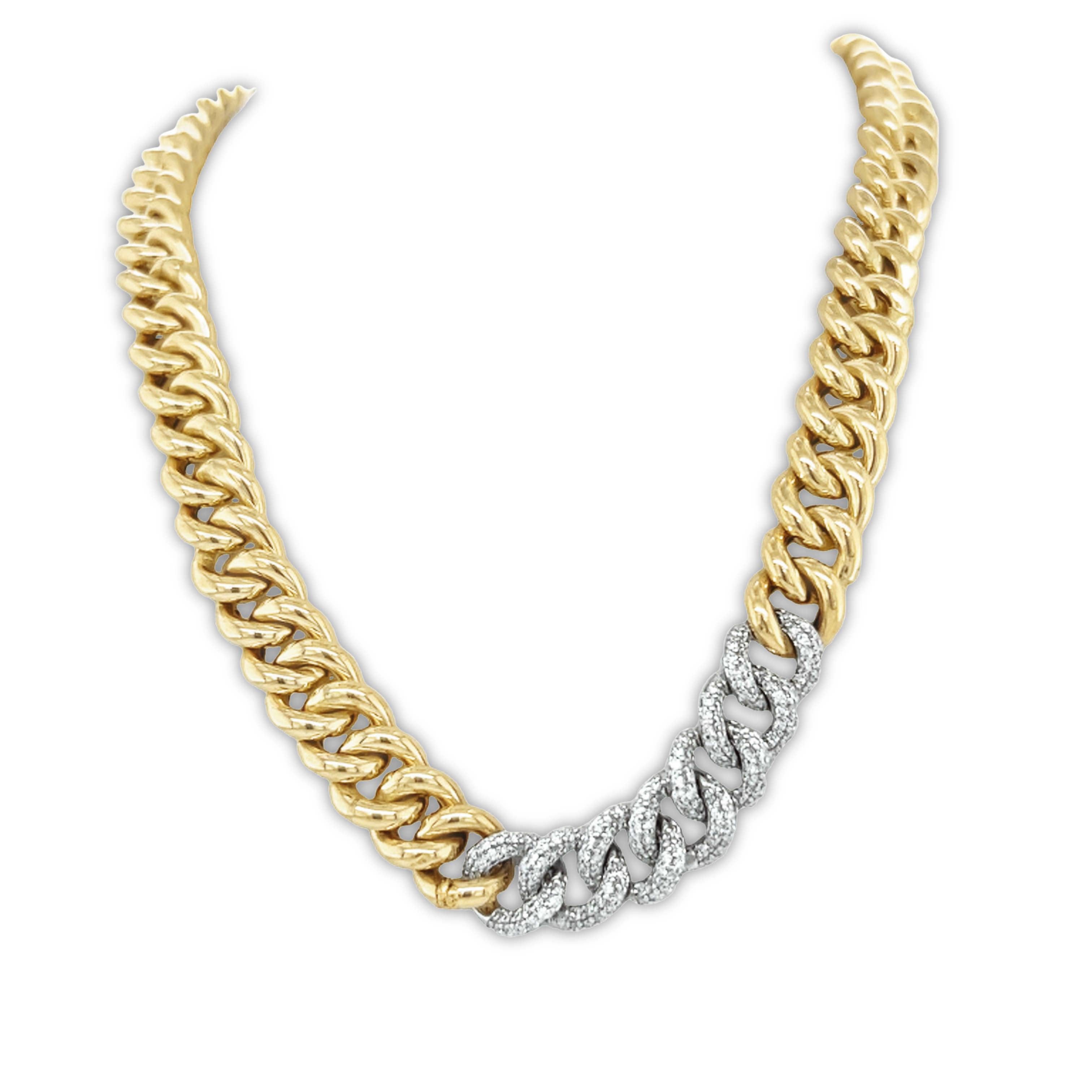 Featured image for “Cuban Link Chain with White Gold and Pavé Diamond Segment”