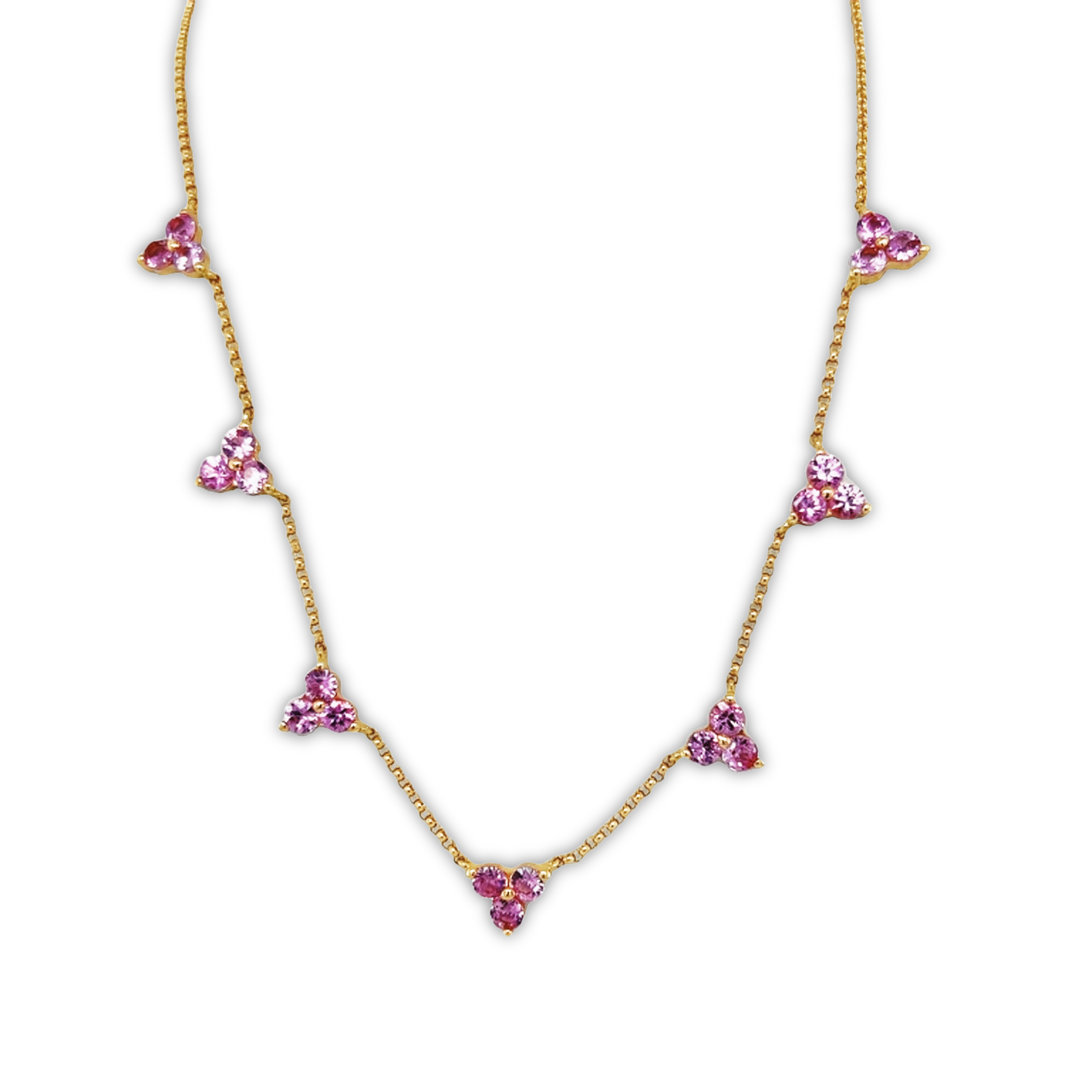 Featured image for “7  Station Pink Sapphire Triangle Necklace”
