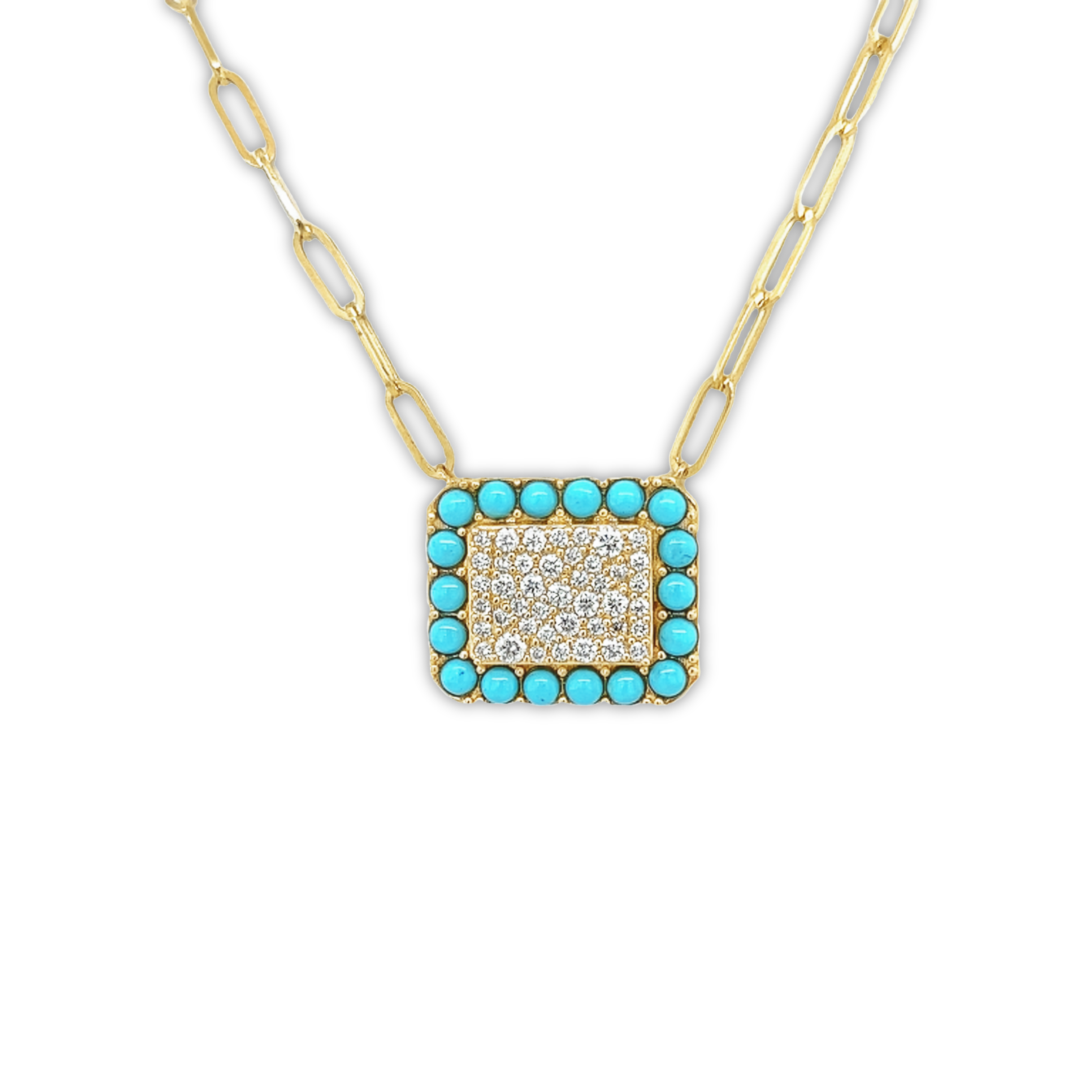 Featured image for “Turquoise and Diamond Embellished Rectangle Pendant Necklace”