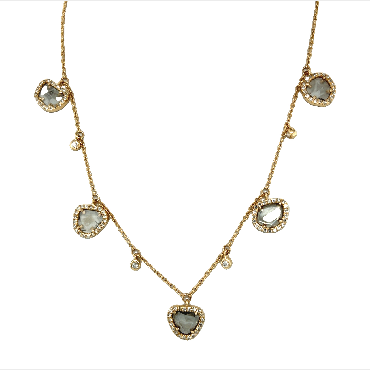 Featured image for “Champagne Diamond 5 Slices and Diamond Bezeled Necklace”