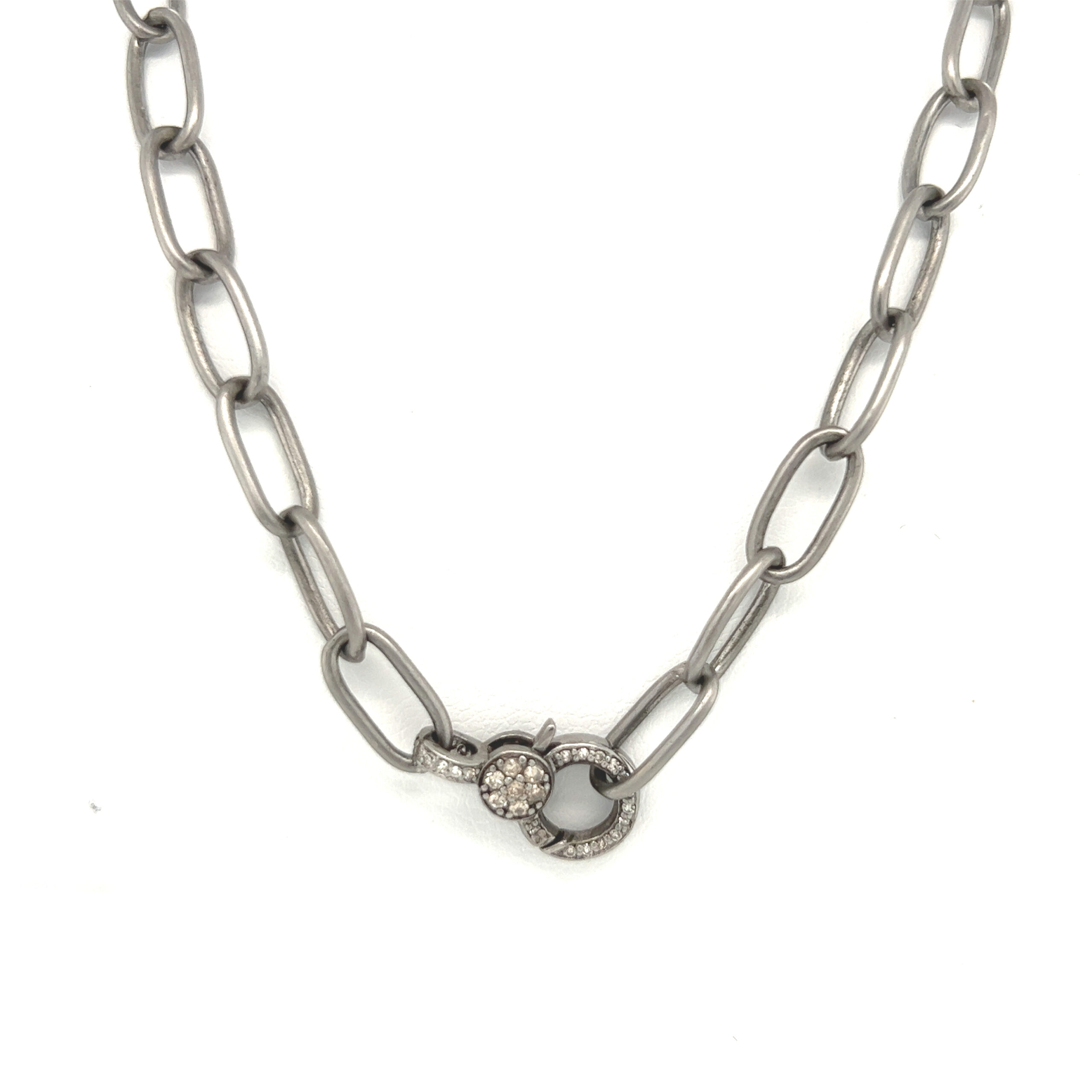 Featured image for “Oxidized Sterling Silver Chain with Small Pavé Diamond Clasp”
