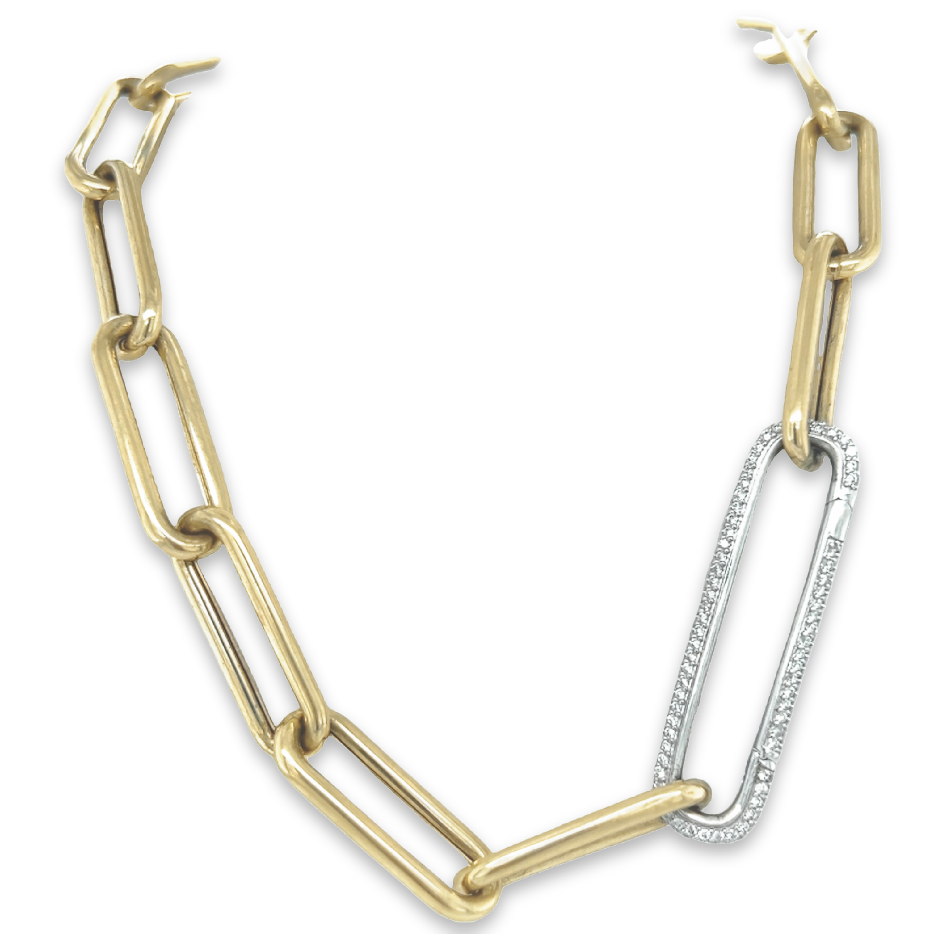 Featured image for “Large Link Paperclip Chain with White Diamond Baile”