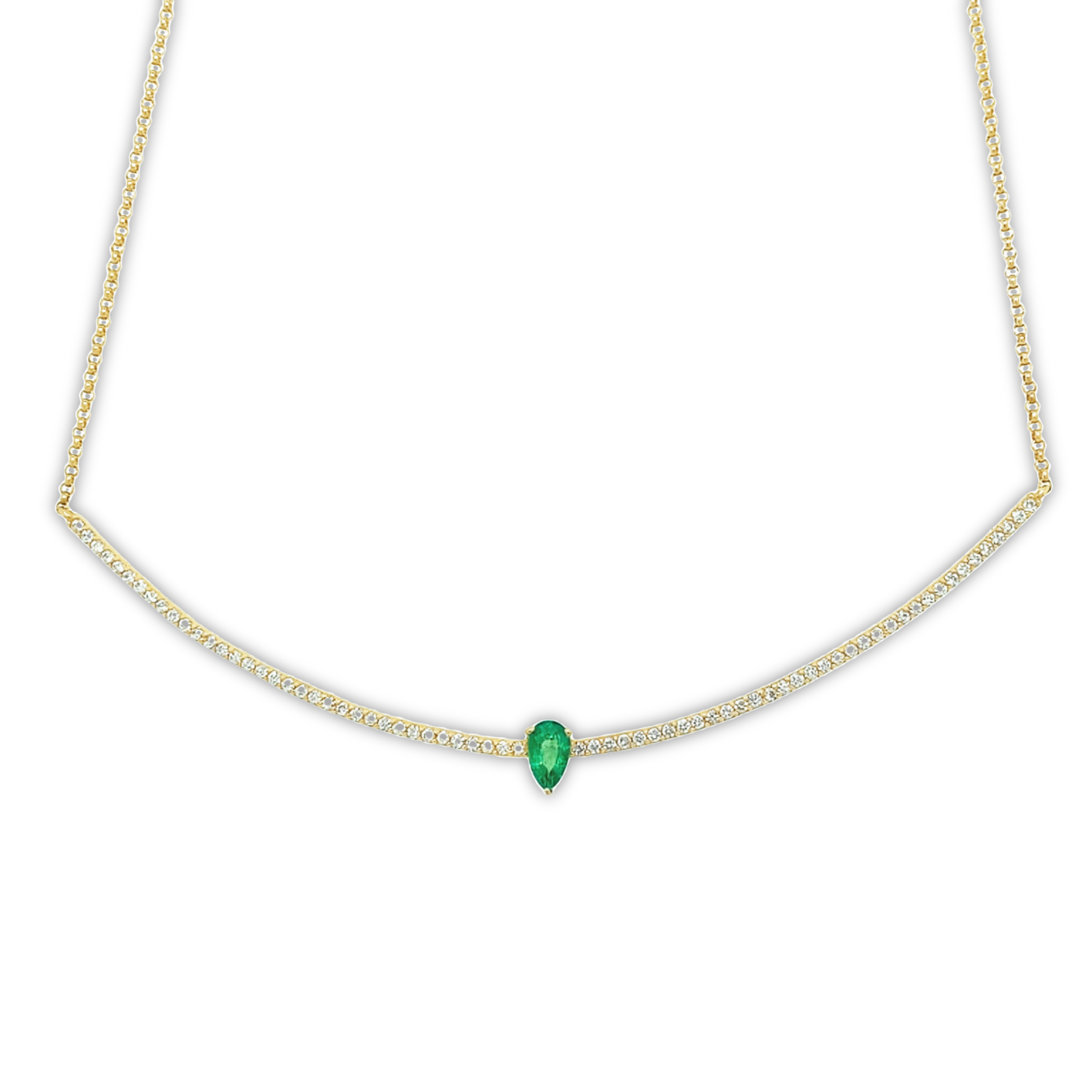 Featured image for “Diamond and Emerald Curved Bar Necklace”