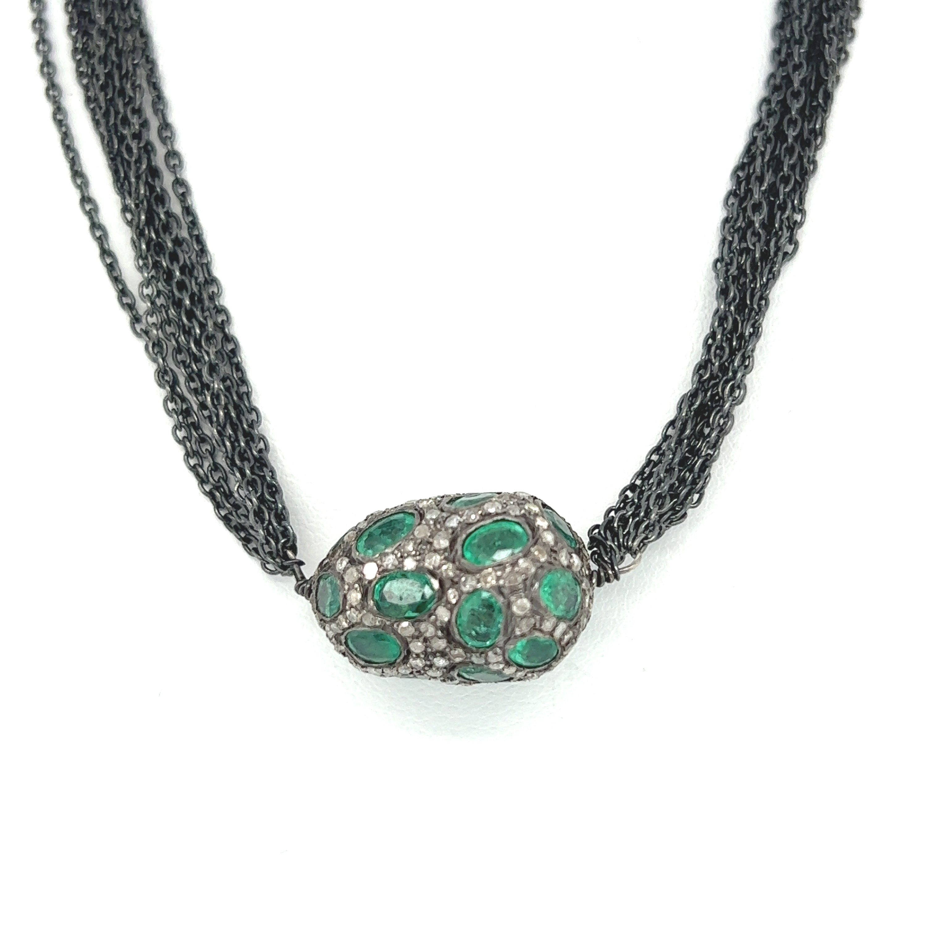 Featured image for “Emerald and Pave Diamond Nugget Necklace”