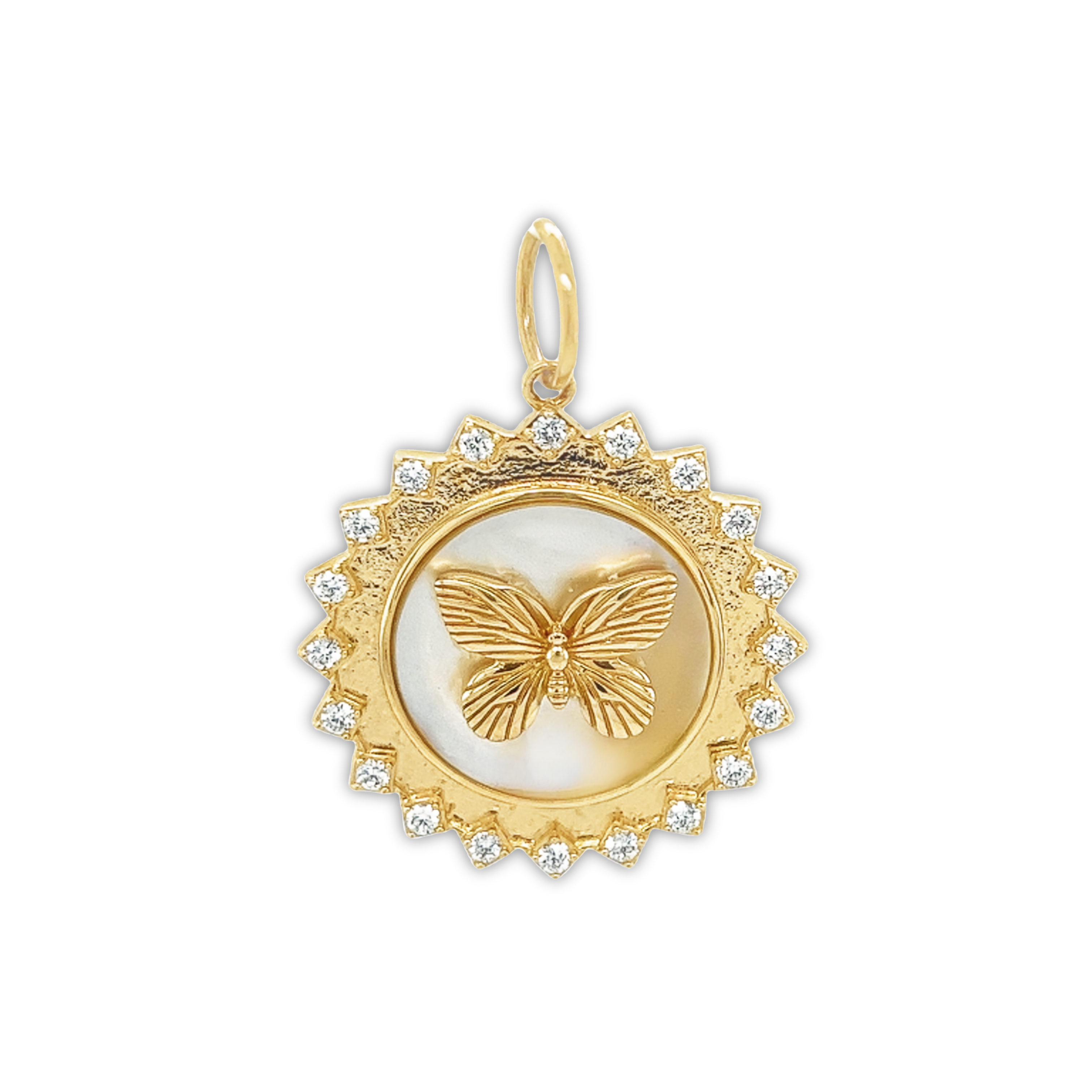 Featured image for “Diamond Embellished Mother of Pearl Butterfly Pendant”