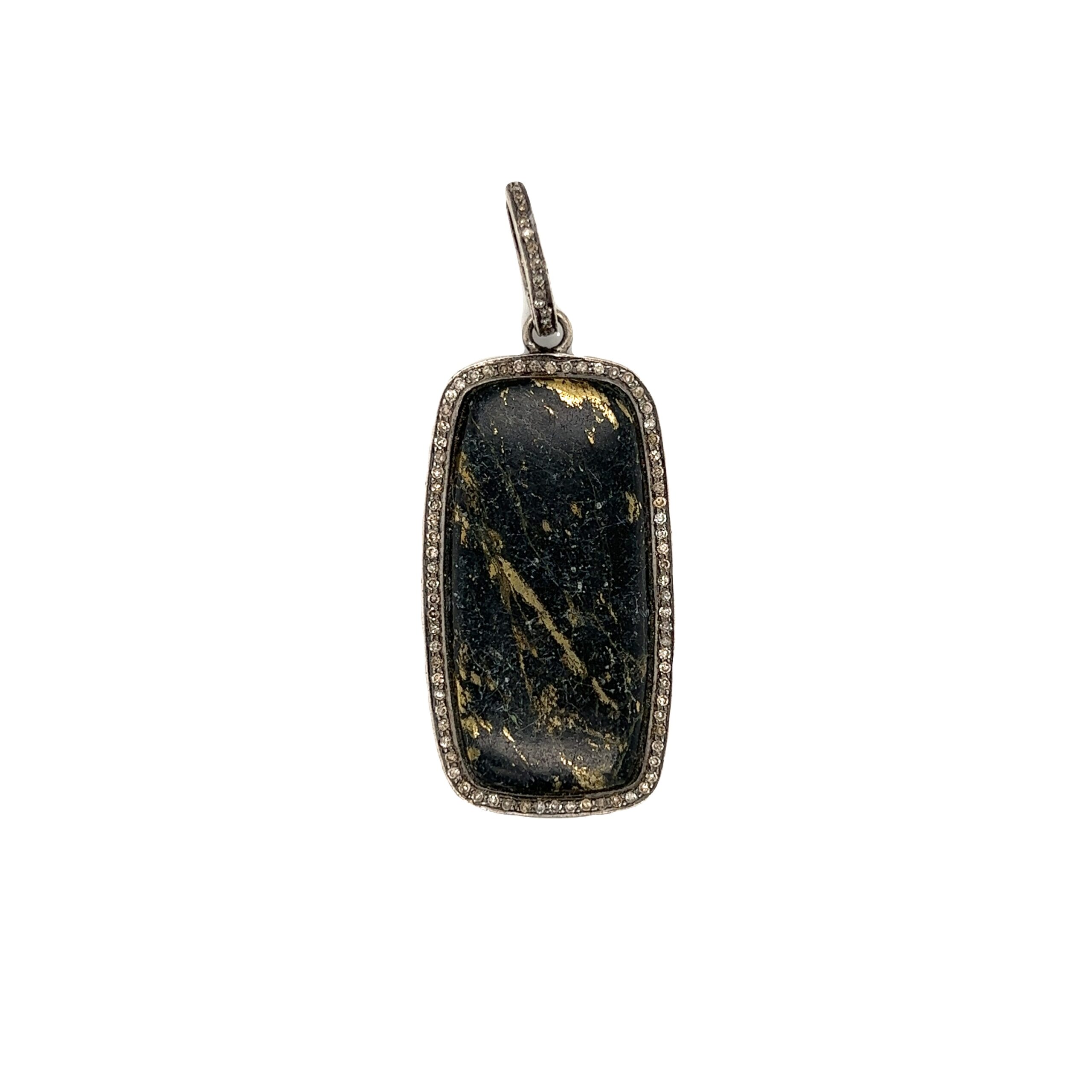 Featured image for “Rectangular Diamond Embellished Pyrite Pendant”