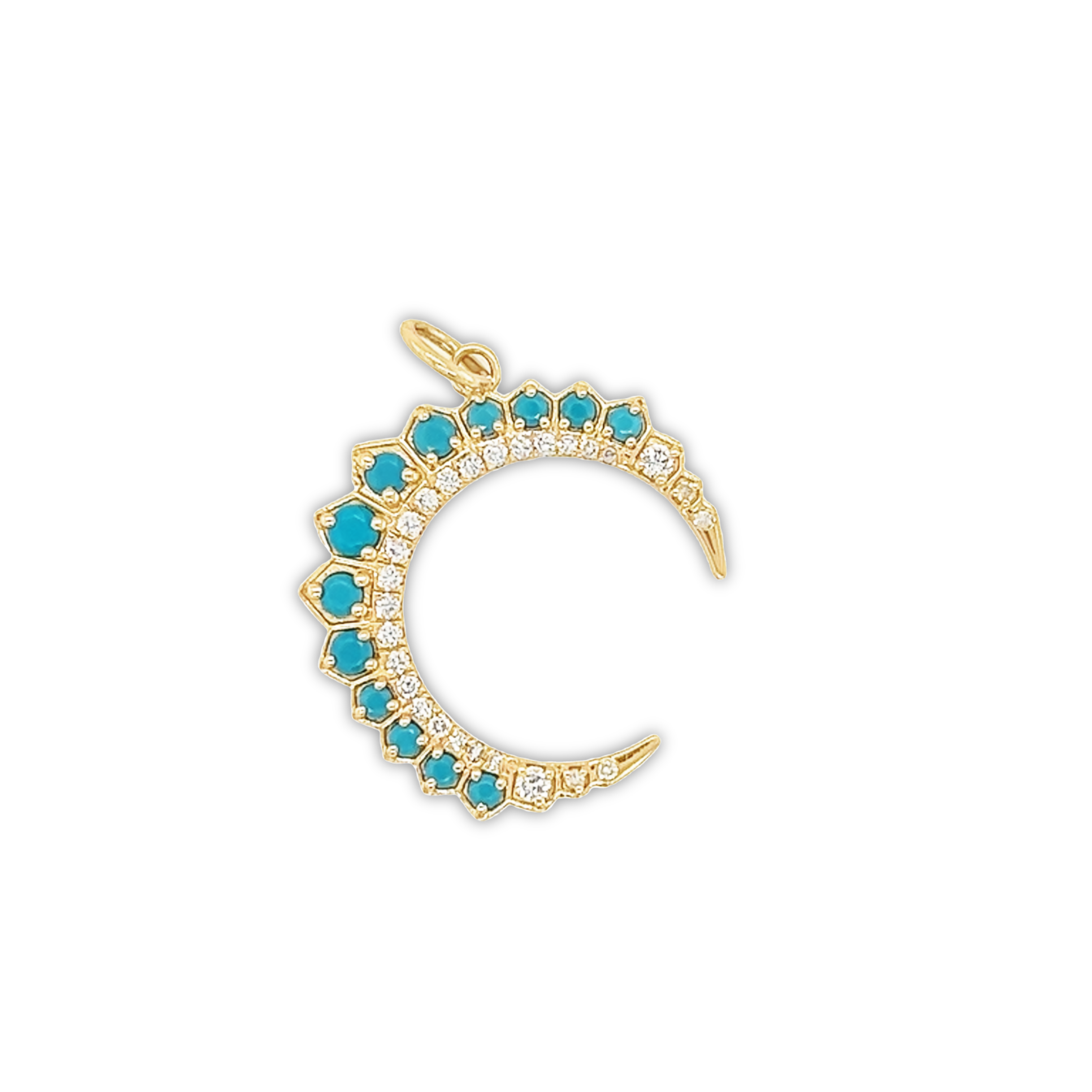 Featured image for “Turquoise and Diamond Crescent Moon Pendant”