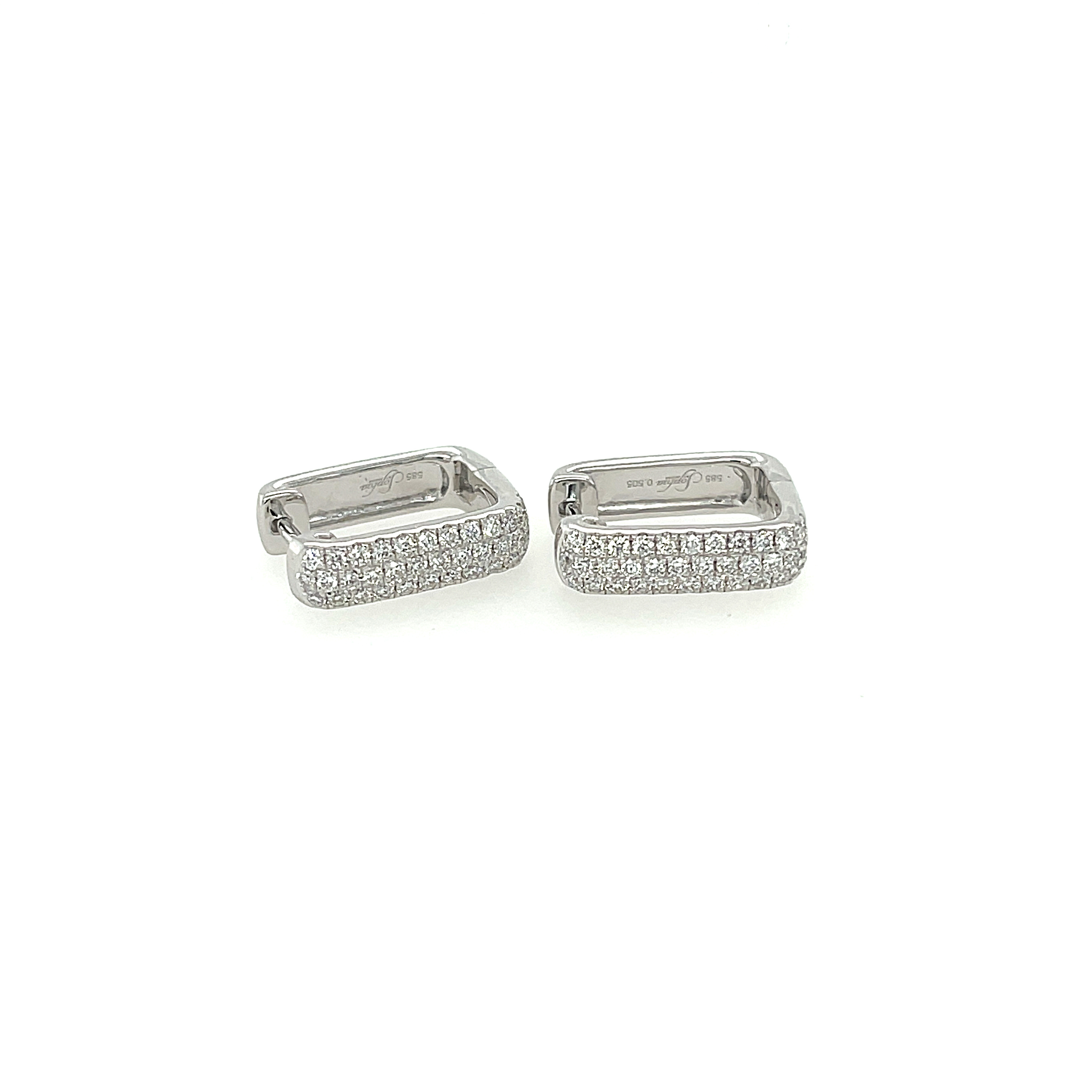 Featured image for “Pavé Diamond White Gold Rectangular Hoops”