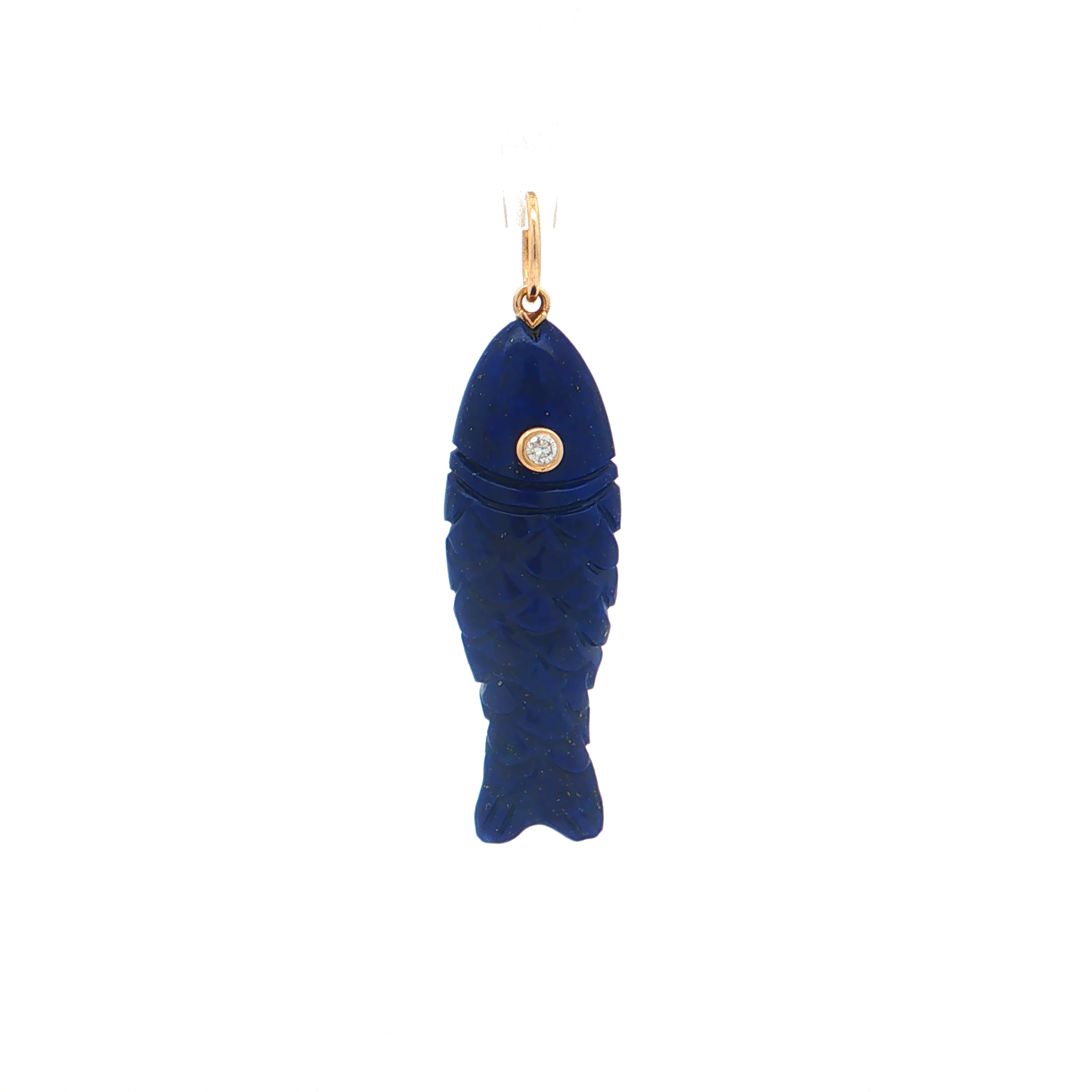 Featured image for “Carved Lapis Fish Pendant in Yellow Gold”