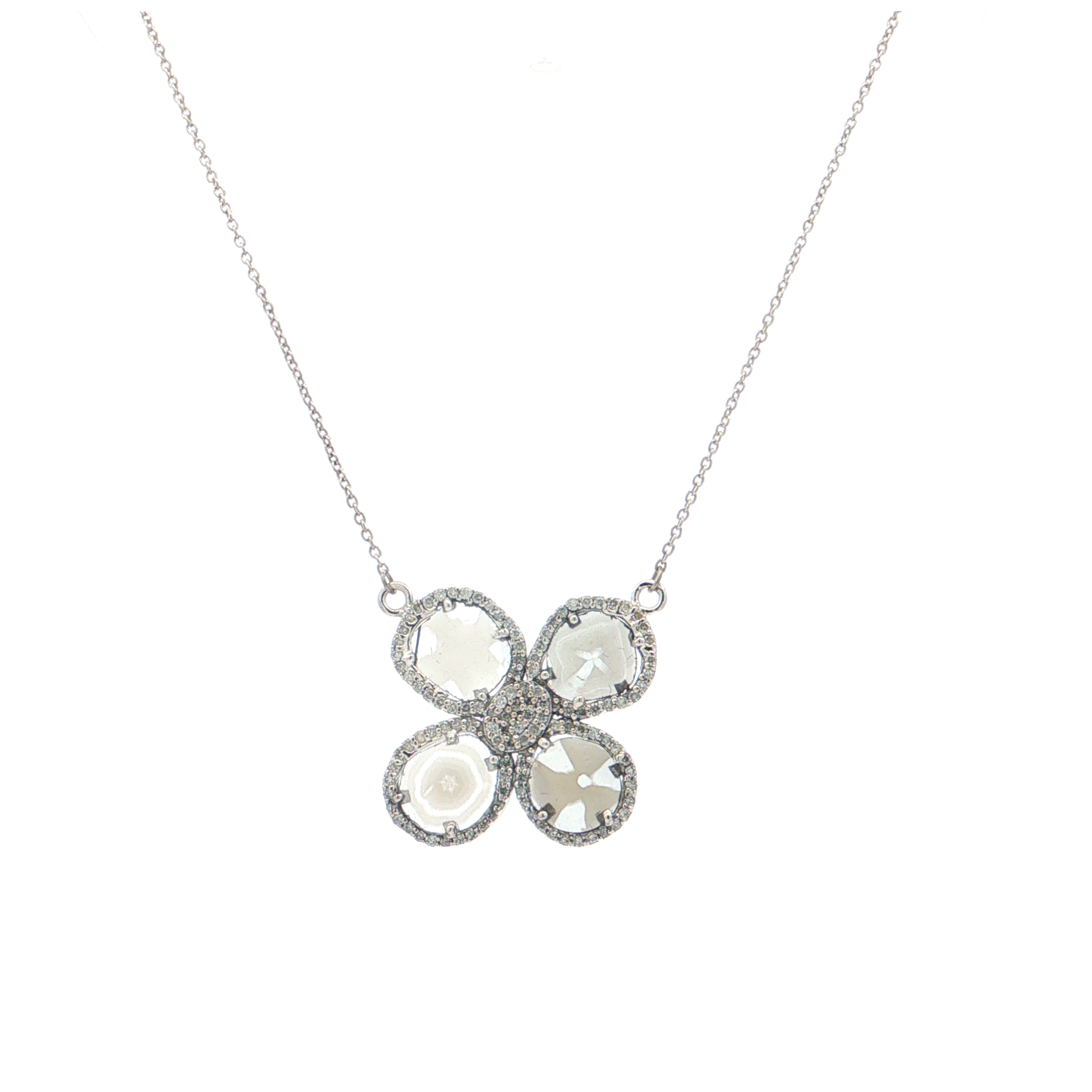 Featured image for “White Gold Champagne Sliced Diamond Flower Necklace”